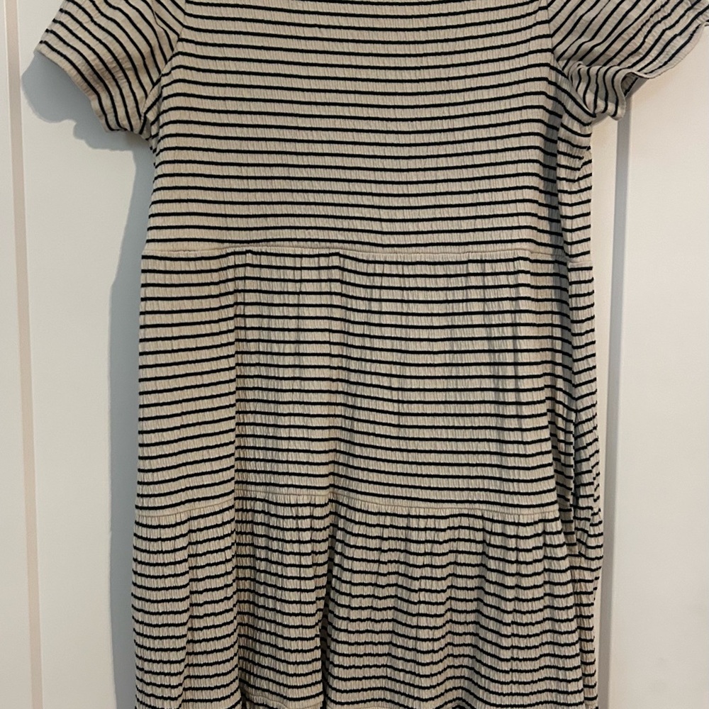 LOFT Black and White Tiered Ruffled Sundress with Pockets